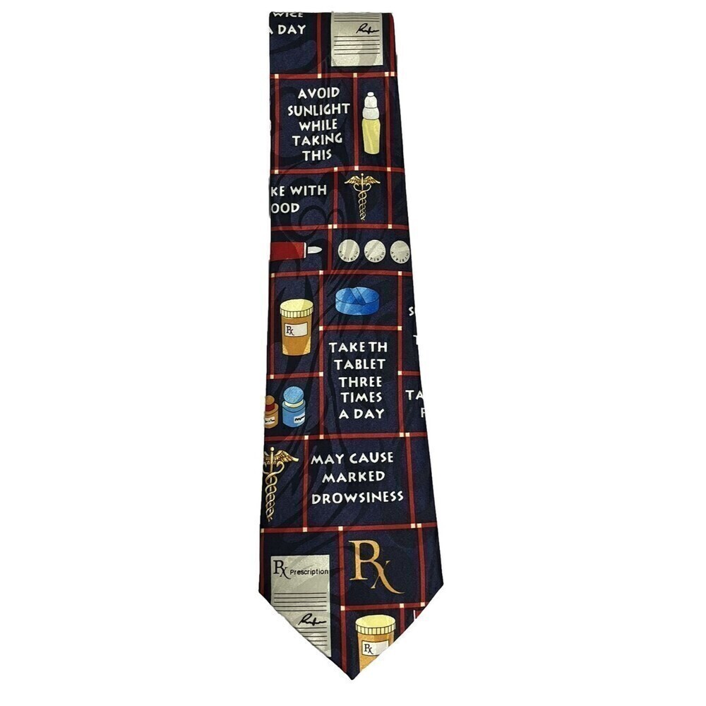 Vtg Steven Harris Novelty Physician Pharmacist RX Neck Tie Navy Mens Sz 57x4